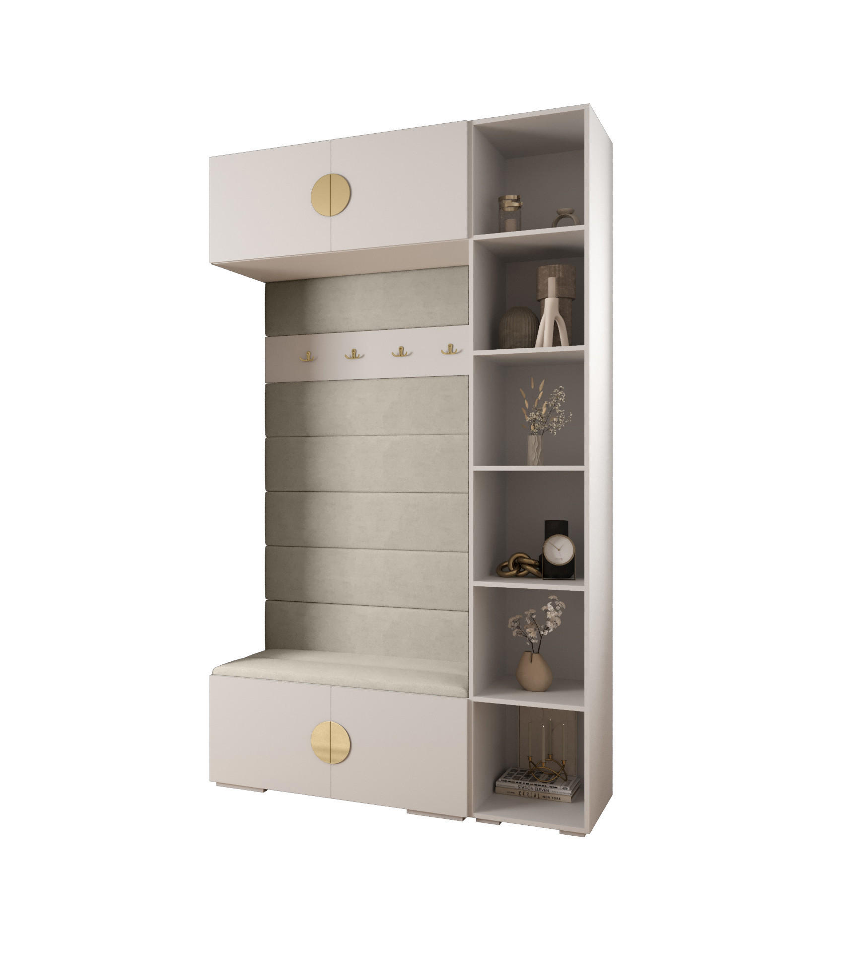 Abiks Möbel Garderoben-Set Weiß, Beige, Gold 140x236.7x47 cm