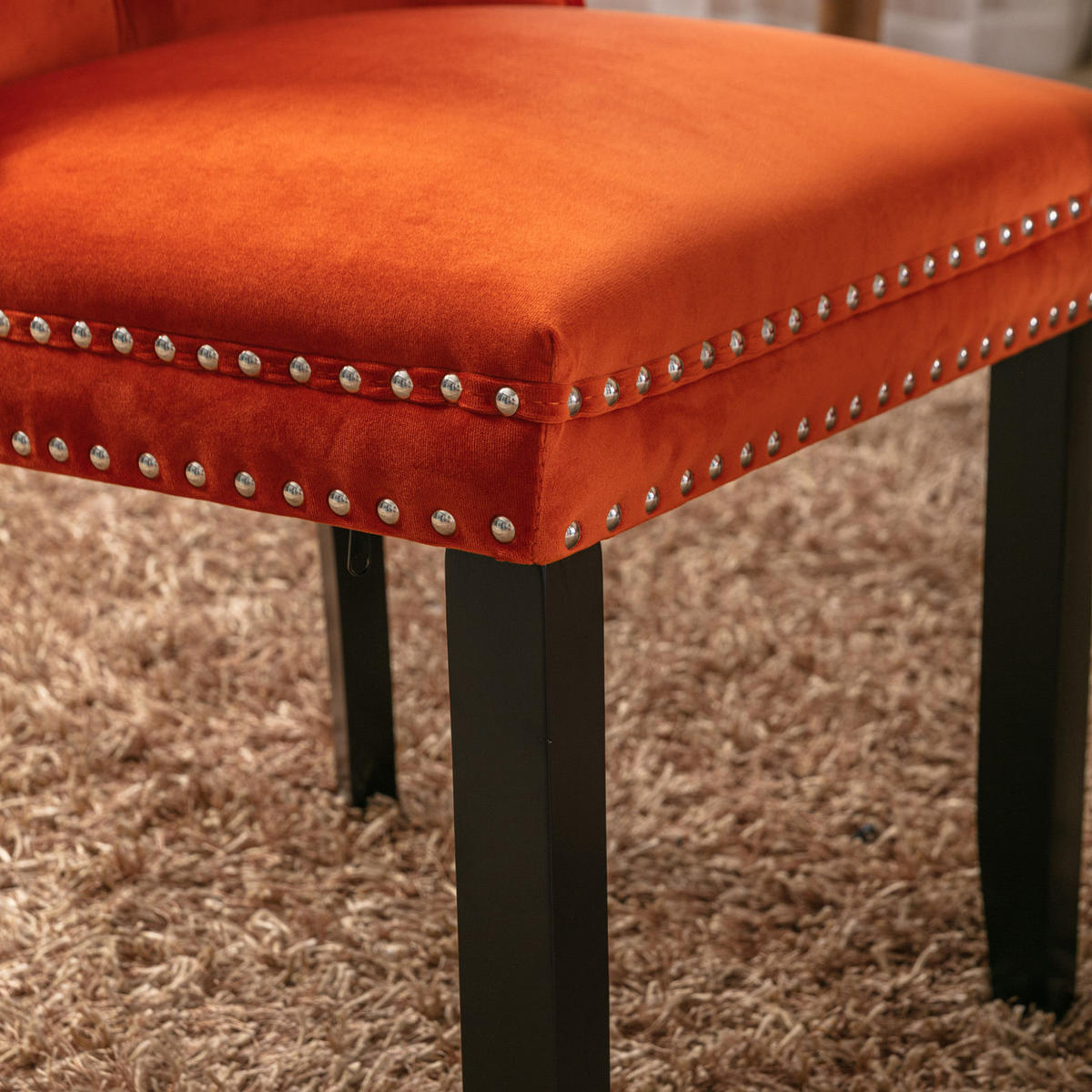 STUHL mit hoher Rückenlehne Samt Orange 2er-Set - Orange, Holz (50/95/65cm) - Meubliv