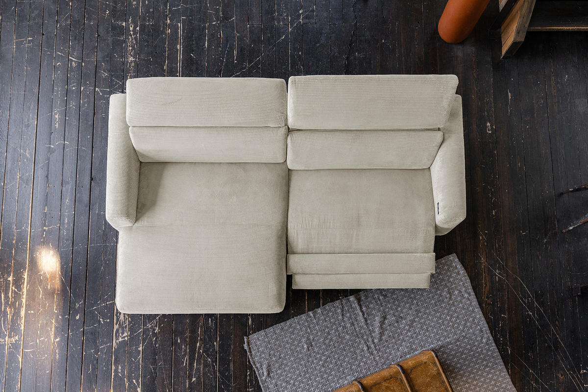 ECKSOFA LAISKA Cremeweiß Cord Relaxfunktion - Creme/Schwarz, Textil/Metall (282/177cm) - KAWOLA