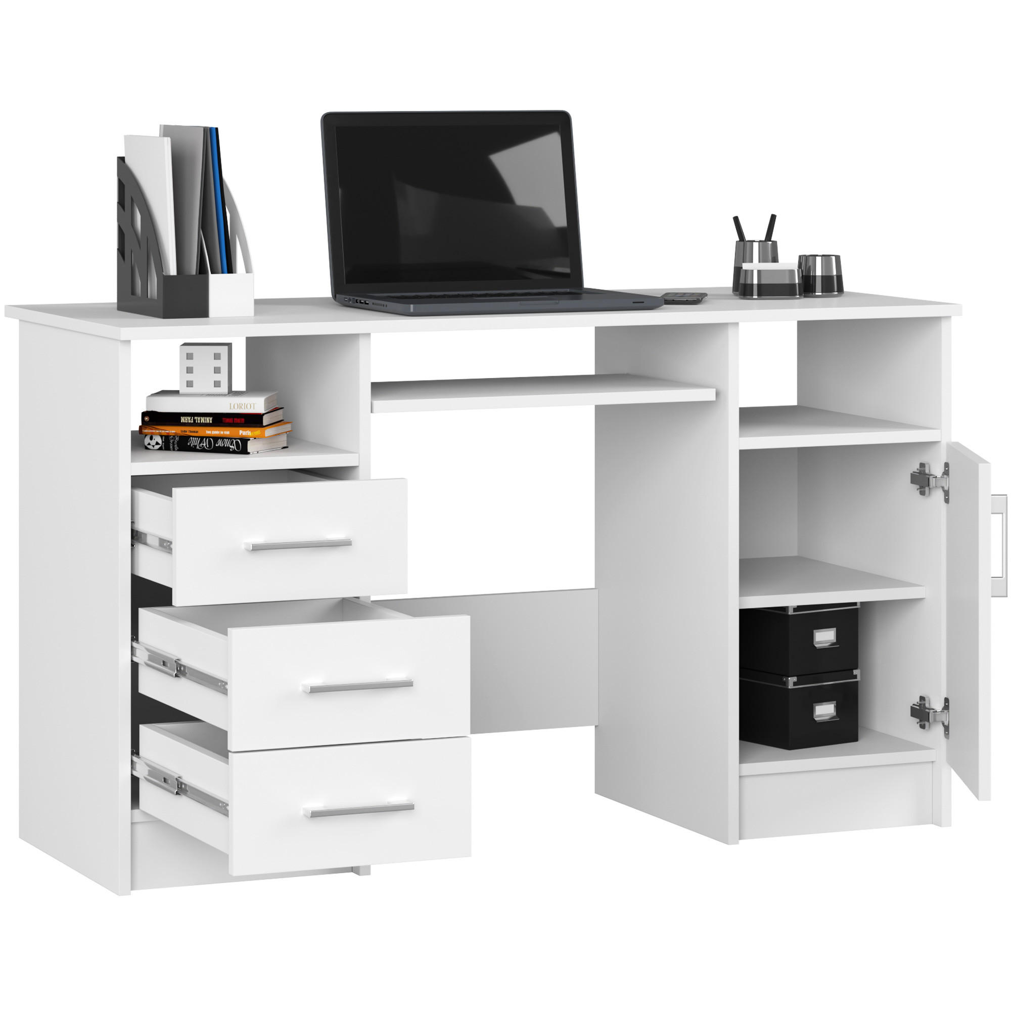 SCHREIBTISCH Weiß 124x52x74 cm - Silberfarben/Weiß, Holzwerkstoff/Kunststoff (52/124/74cm) - Akord