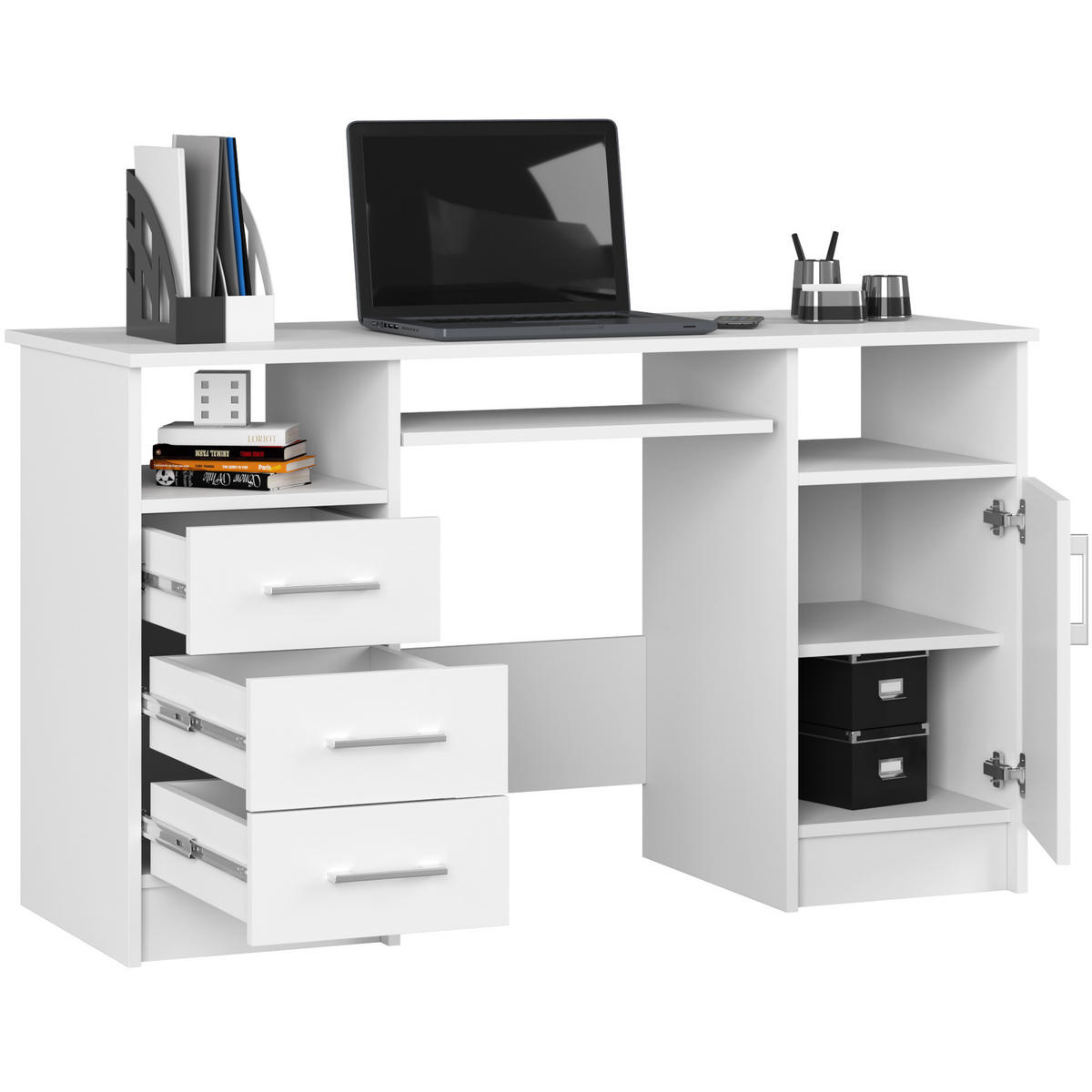 SCHREIBTISCH Weiß 124x52x74 cm - Silberfarben/Weiß, Holzwerkstoff/Kunststoff (52/124/74cm) - Akord