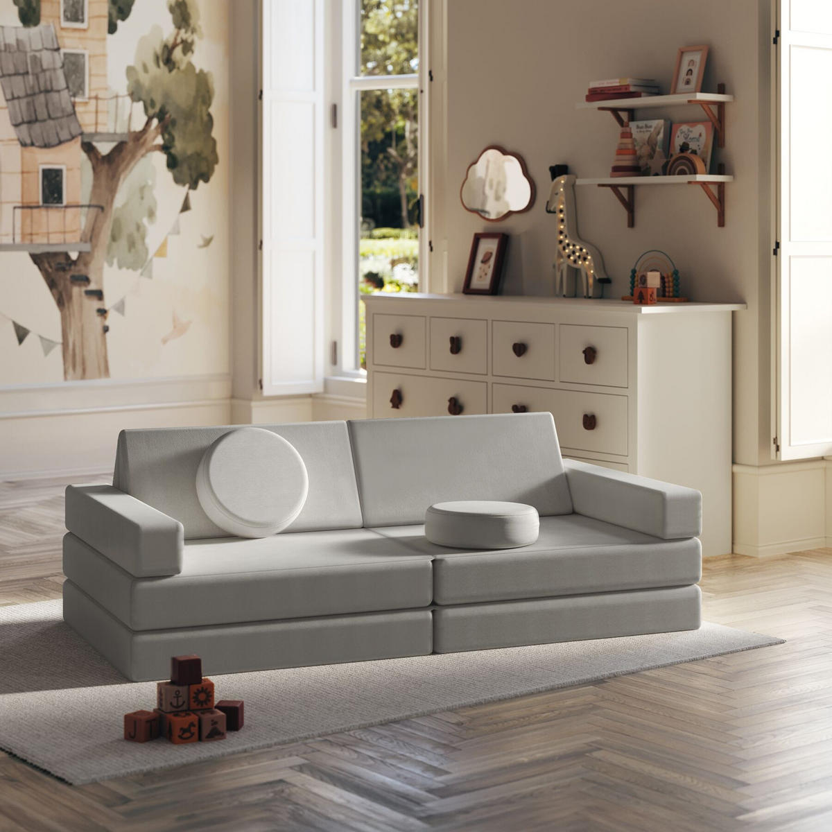 SPIELSOFA Lilly,stapelbar,grau - Grau, Textil (160/56/80cm) - tectake