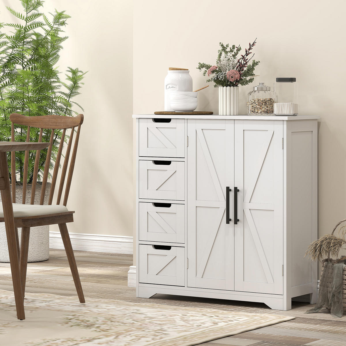 MIDISCHRANK DE-17338 4 Schubladen & Schrank, platzsparend Weiß - Weiß, Holzwerkstoff (30/83.8/81.2cm) - ComfortXL