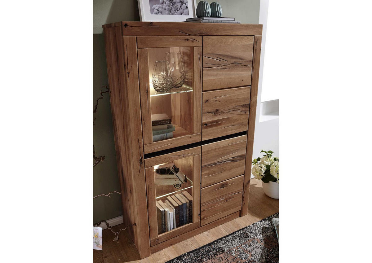 VITRINE Wild-/Zerreiche 95x42x150 Tabacco brown geölt MONTREUX #302 - Braun, Holz (95/150/42cm) - Massivmoebel24