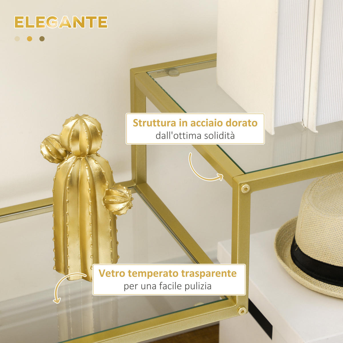 KONSOLENTISCH Gold Hartglas Stahl 1 Stück - Goldfarben, Kunststoff (100/32/76cm) - GiPP