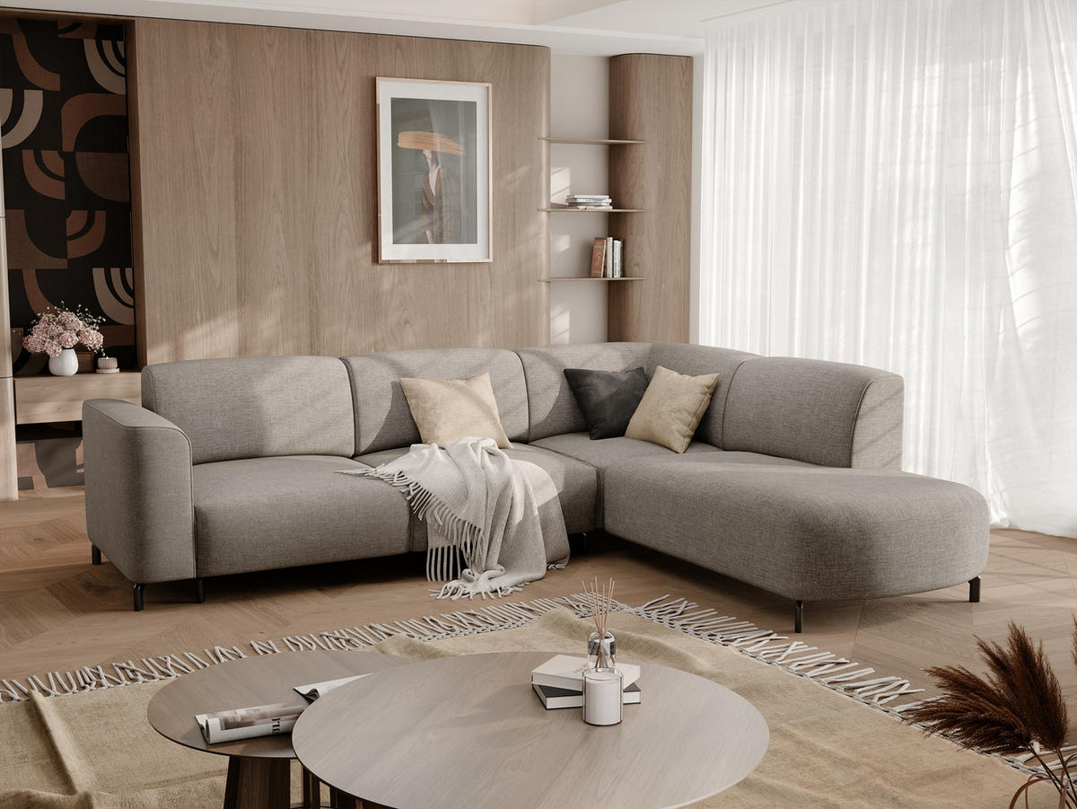ECKSOFA TORIN Chenille-Stoff in Dark beige - Taupe, Holzwerkstoff/Kunststoff (277/218cm) - Idohome