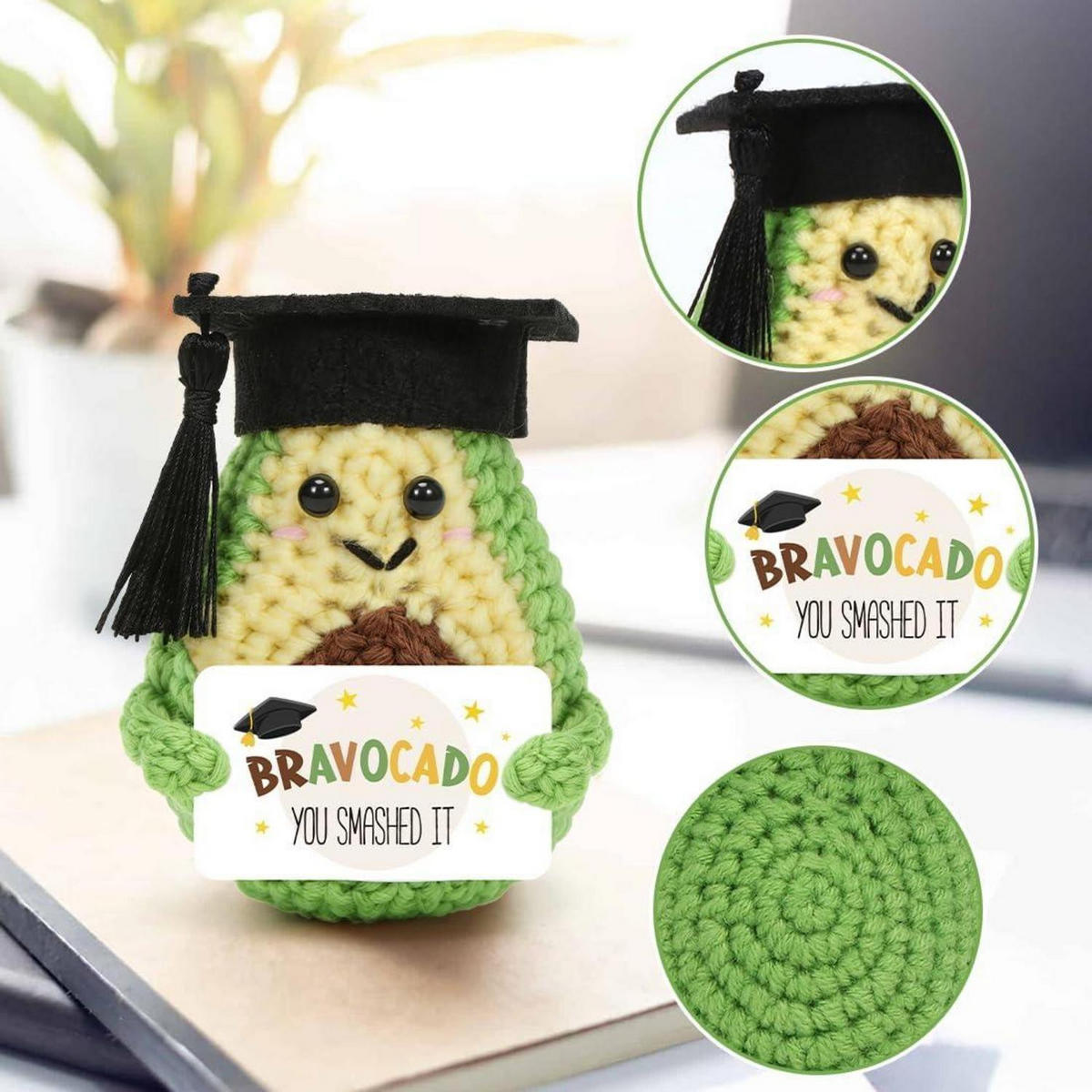 DEKOARTIKEL gehäkeltes Avocado Kuscheltier mit Karte - Grün, Textil (15/16cm)