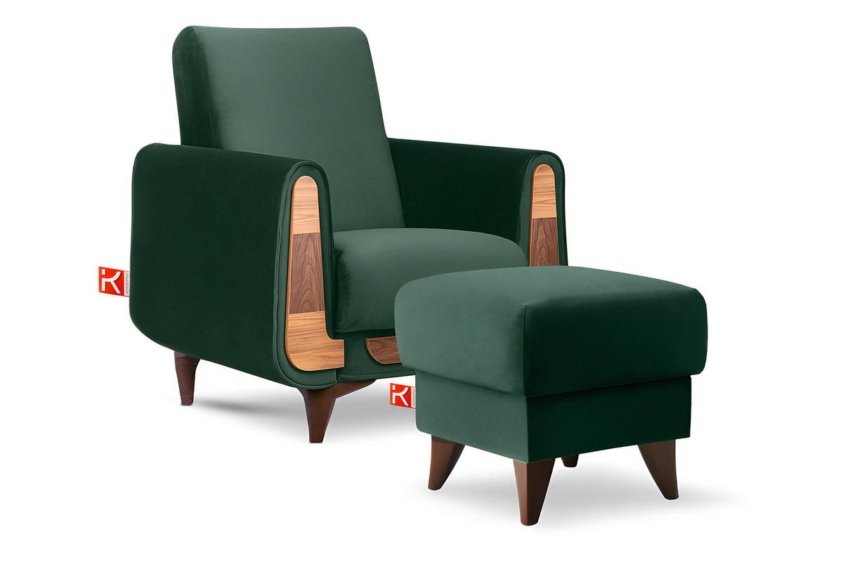 HOCKER GUSTAVO Fußstütze, Velours, Dunkelgrün - Dunkelgrün, Holz/Holzwerkstoff (53/49/53cm) - KONSIMO®