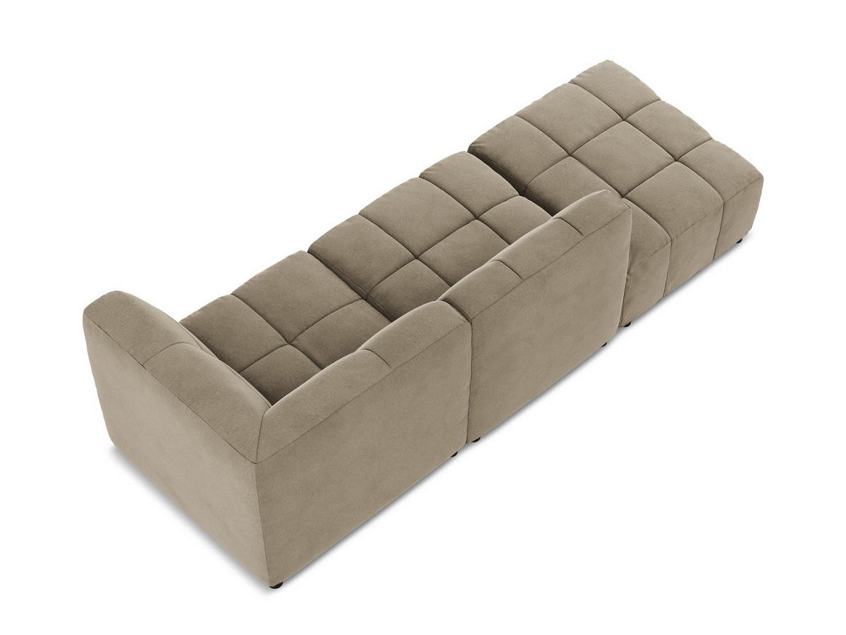 ECKSOFA Links Samt Stoff Beige - Beige/Schwarz, Holzwerkstoff/Kunststoff (240/90cm) - Makamii