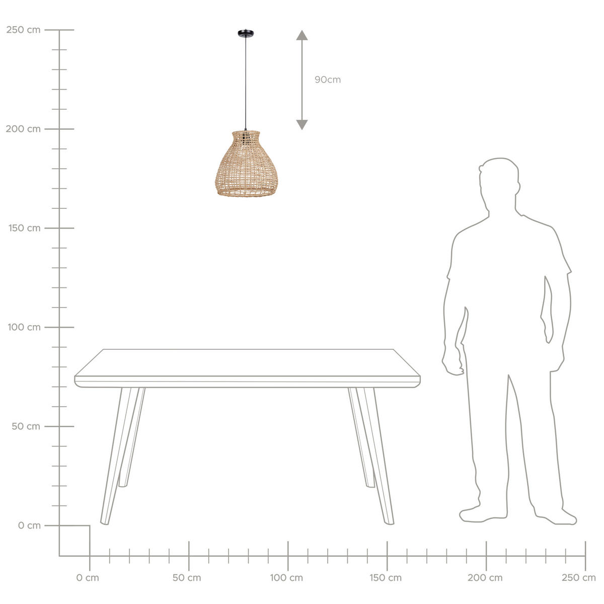 HÄNGELEUCHTE Sakeni 35/35/127 cm - Beige, Naturmaterialen (35/35/127cm) - Beliani