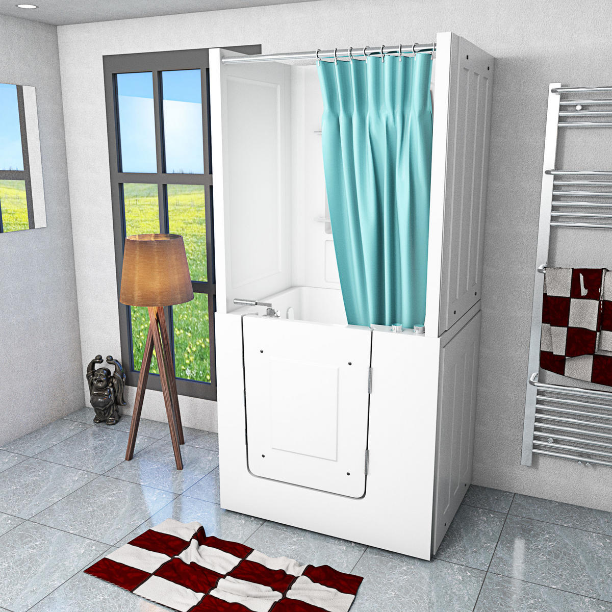 SENIORENDUSCHE Wanne Whirlpool S02D-WP-TH-B-R 100x78x205cm - Weiß, Glas/Kunststoff (100/78/205cm) - AcquaVapore by Sandra Jentho