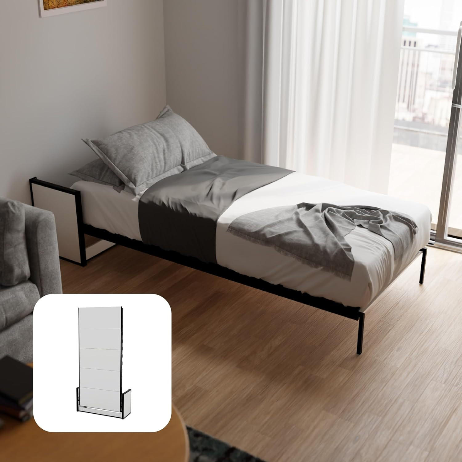 SCHRANKBETT Murphy Studio 90x190 Vertikal, mit Gasdruckfeder-Mechanismus - Brombeere/Schwarz, Holzwerkstoff/Metall (90/90cm) - WallBedKing