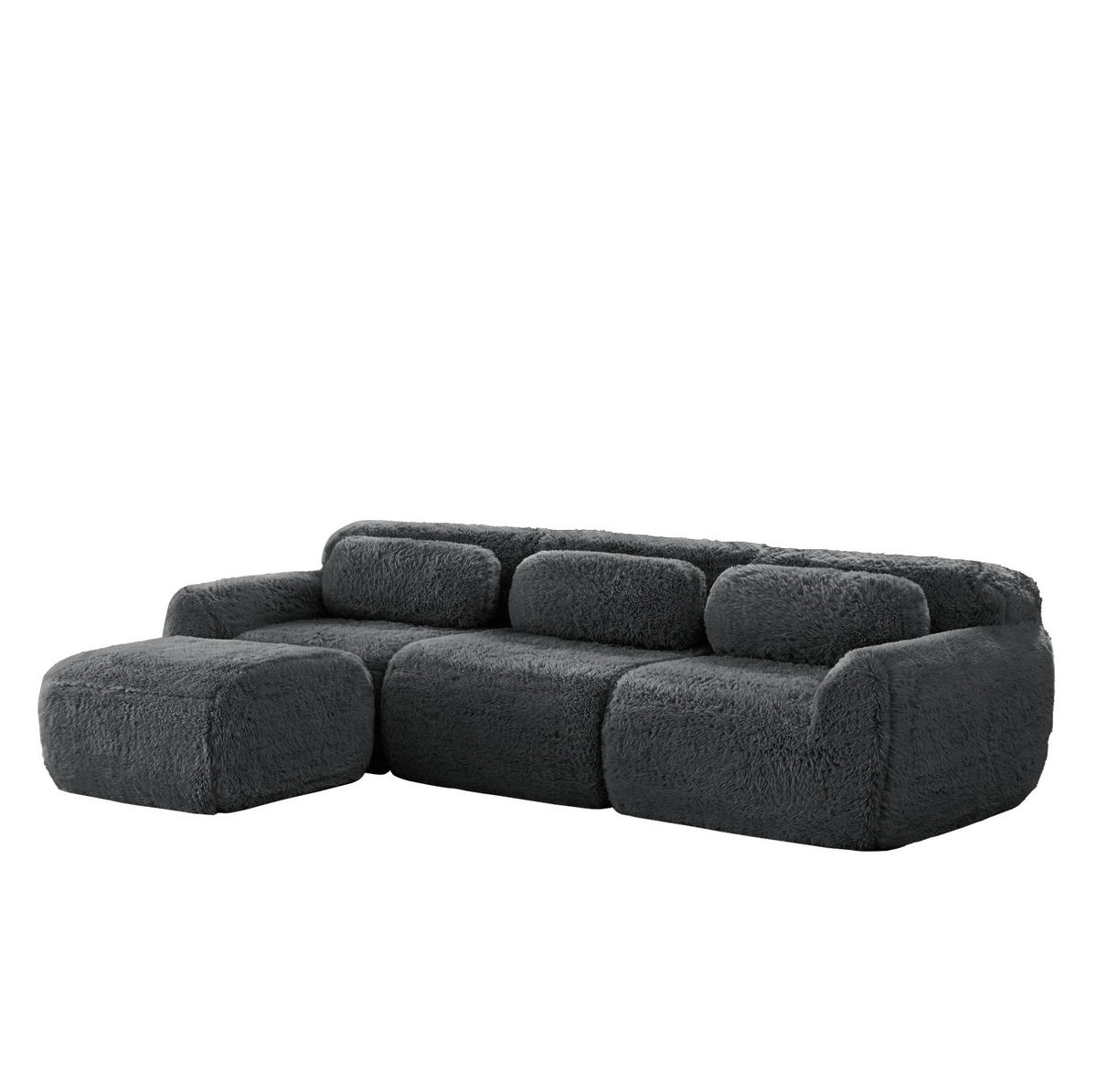 ECKSOFA 291/179/73 cm grau aus Plüsch modular rahmenlos mit Kissen - Grau, Textil (179/291cm) - OKWISH