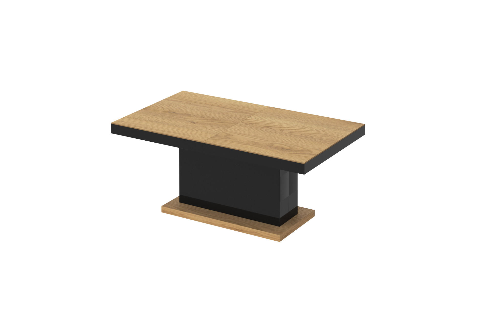 COUCHTISCH rechteckig Eiche Natur Schwarz Hochglanz auziehbar höhenverstellbar 120/70/50 cm - Schwarz Hochglanz/Eichefarben, Holzwerkstoff (70/120/50cm)