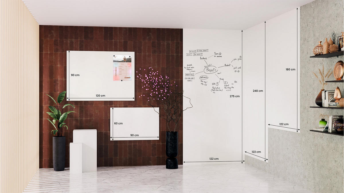 MAGNETPLATTE rahmenloses SLIMboard - Magnetisches trocken abwischbares Whiteboard 90x60 cm - Weiß, Holz (90/60/0.3cm) - ALLboards