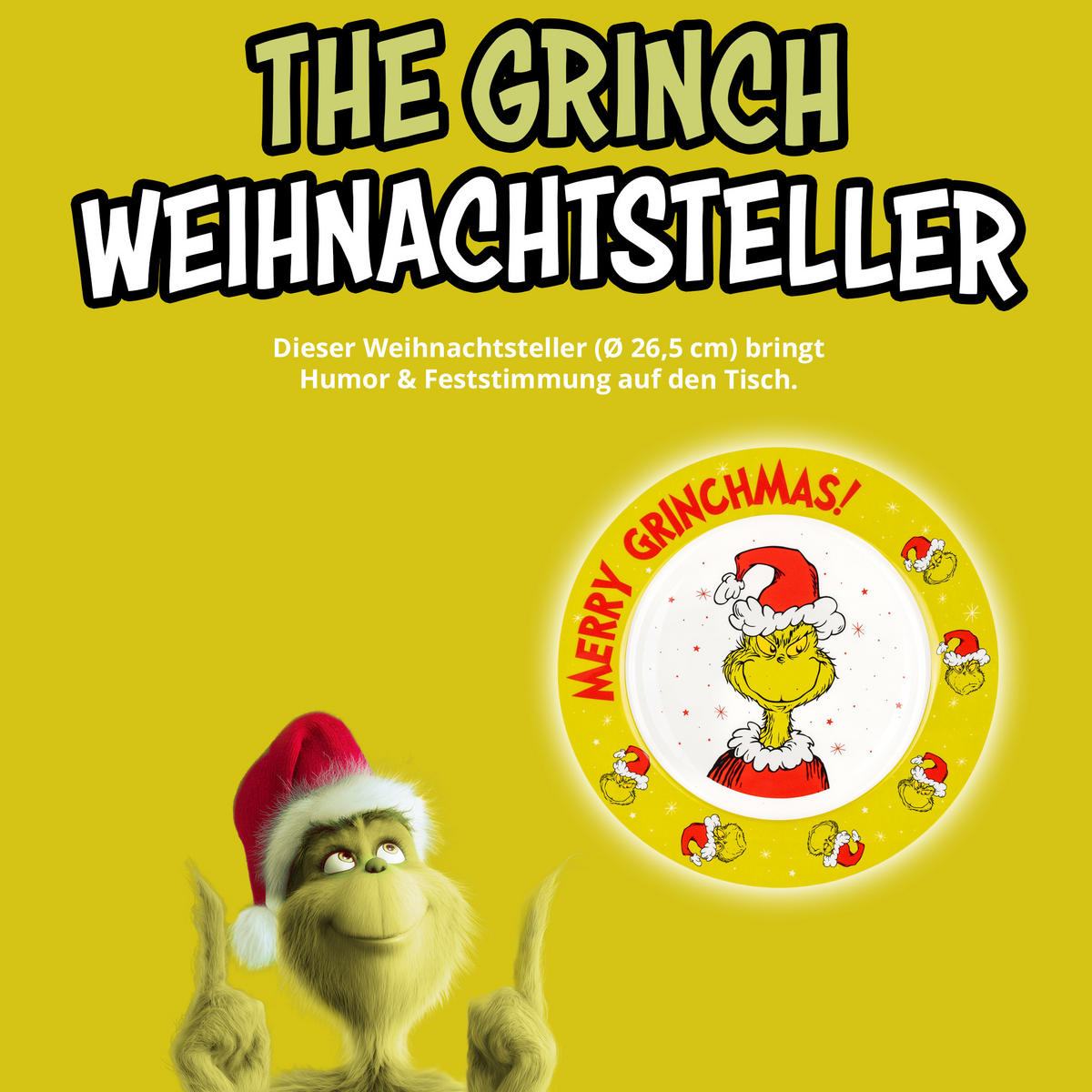 PLATZTELLER The Grinch Merry Grinchmas Grün 26,5 cm - Grün, Keramik (26.5cm) - United Labels