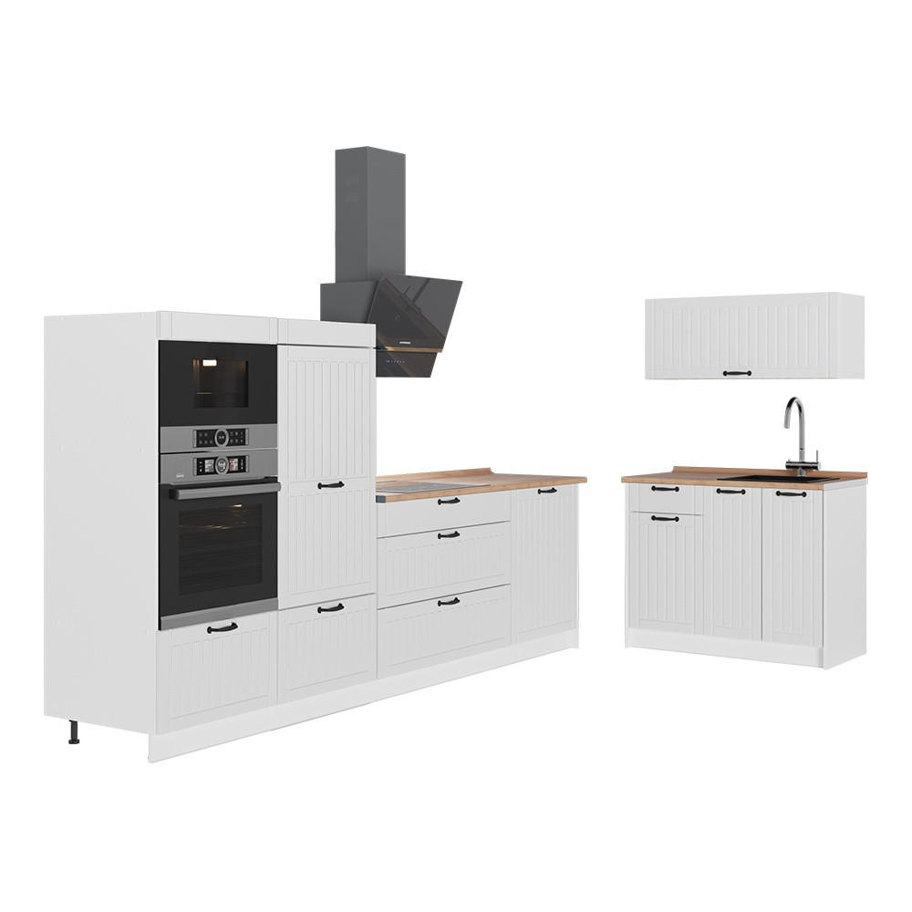 KÜCHENZEILE Fame-Line, Weiß Landhaus/Weiß, 380 cm, AP Eiche - Weiß, Holzwerkstoff (380/153.6/60cm) - Vicco
