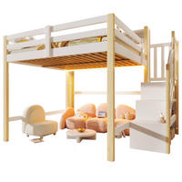 HOCHBETT 140/200 cm in Weiß & Natur mit LED, Stauraum und Ablageleiter - Weiß/Naturfarben, Holz/Holzwerkstoff (140/200cm) - CHICFURN