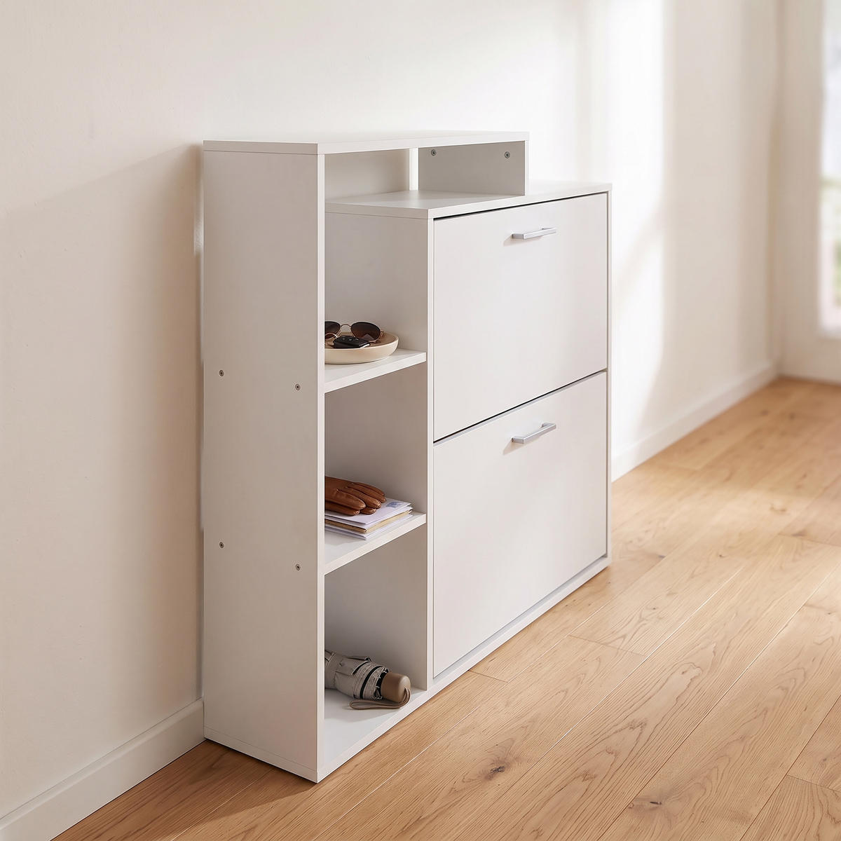 SCHUHSCHRANK Weiß industriell 2 Klappen - Weiß, Holzwerkstoff/Kunststoff (80/90/23.5cm) - Relaxdays