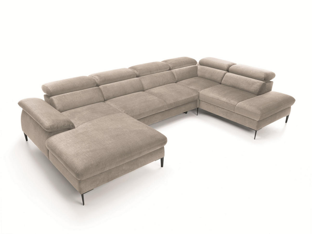 WOHNLANDSCHAFT MESTO Beige Velours-Stoff mit Schlaffunktion - Beige, Holz (353/94/182cm) - MASSENO