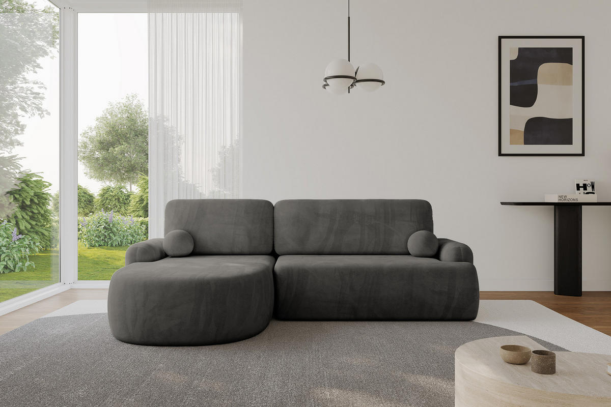 ECKSOFA mit Schlaffunktion und Bettkasten LIRA-L - 264x172x89 Dunkelgrau - Dunkelgrau, Holzwerkstoff/Textil (264/172cm) - ALTDECOR