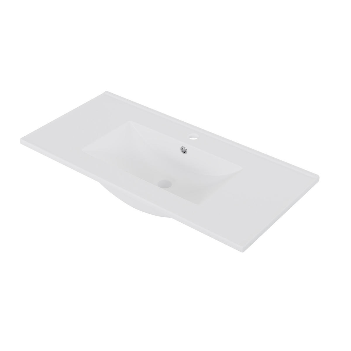 WASCHTISCHUNTERSCHRANK 91x46.5x50.5 cm Weiß aus Keramik & Spanplatte mit Radarsensor-LED & 2 Schubladen - Weiß, Holzwerkstoff (91/50.5/46.5cm) - Modfu