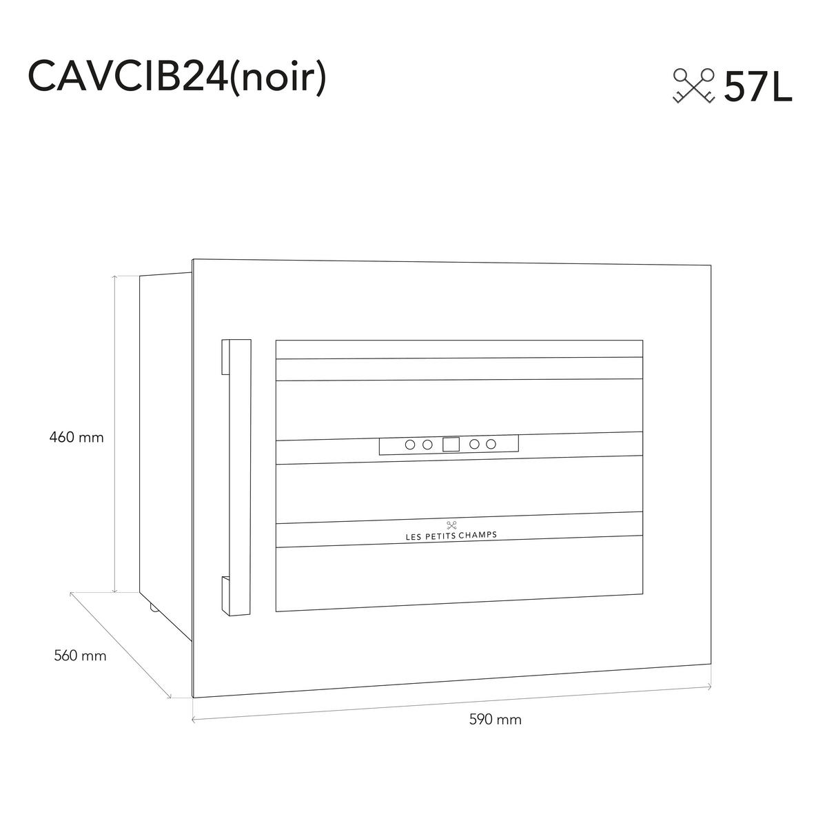WEINKÜHLSCHRANK CAVCI24 Schwarz, 24 Flaschen, 57L, 3 Regale, Thermodynamische Kühlung, LED, UV-beständig - Schwarz, Metall (59.5/46/56cm) - Les Petits Champs