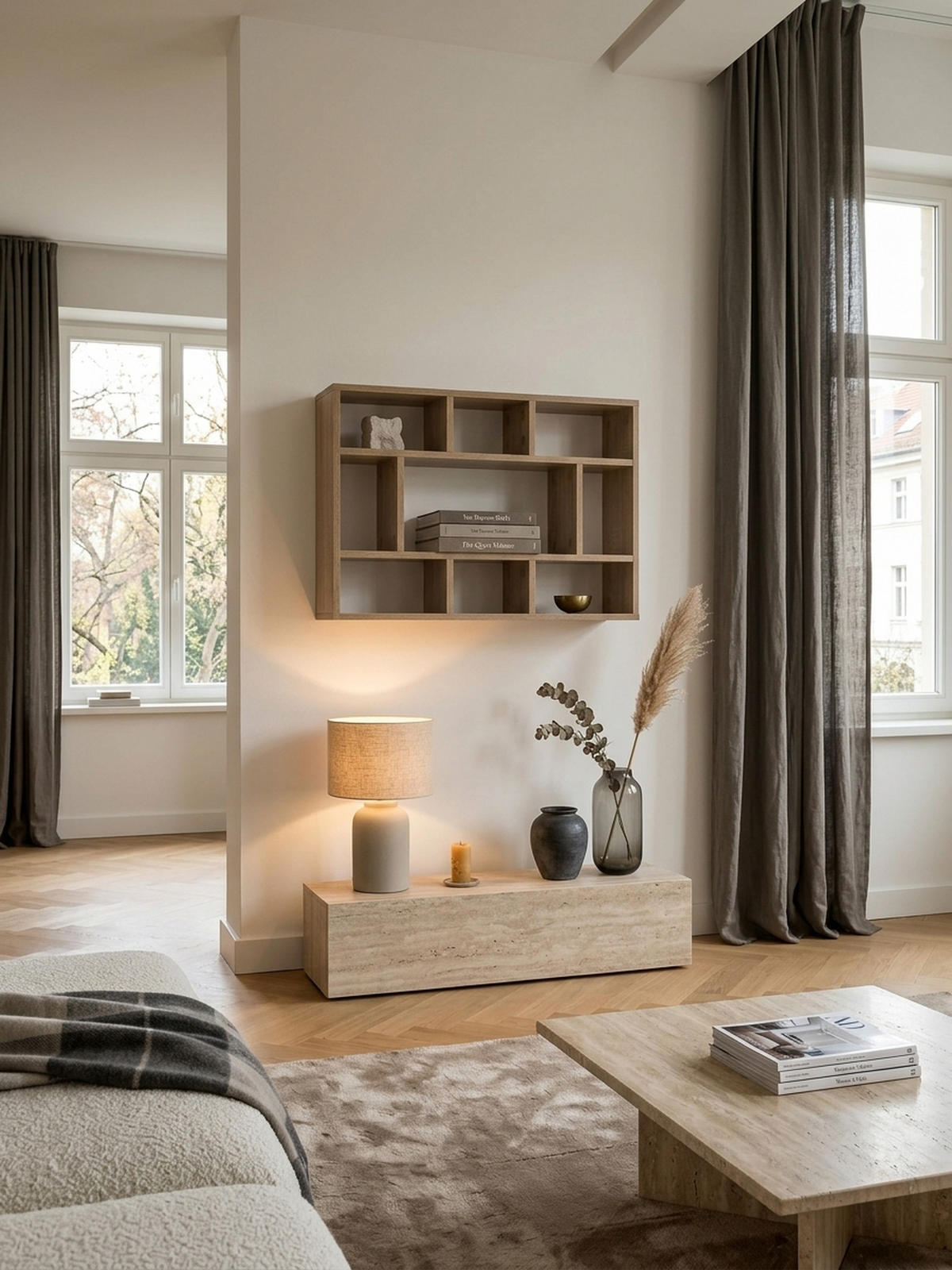 WANDREGAL MAGRA Spanplatte 9 Fächer Modern, Beige 75x16x51 cm - Beige, Holz (75/51/16cm) - KADIMA DESIGN