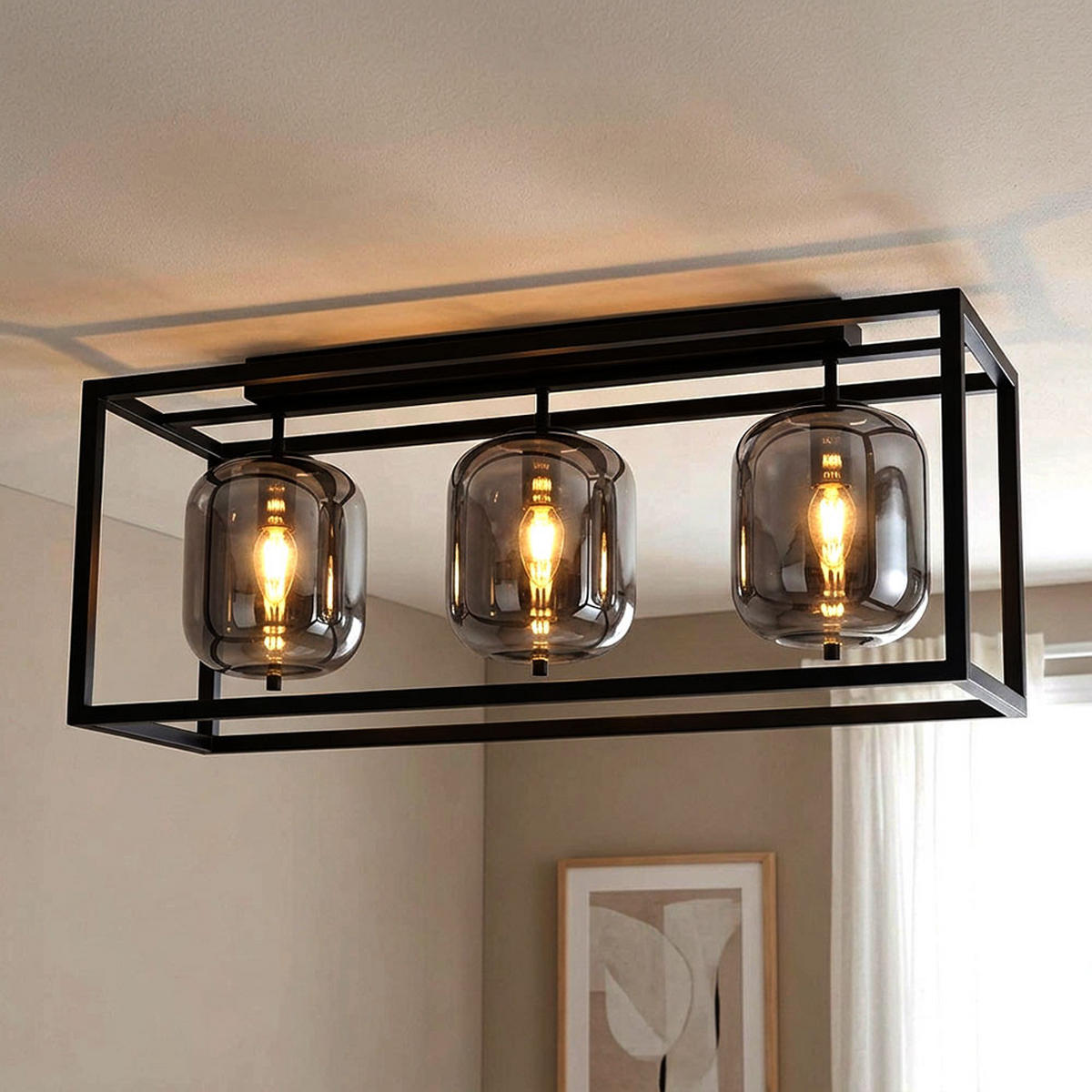 LED DECKENLEUCHTE Blacky Metall Schwarz Glas - Schwarz, Glas (77.5/25/32.5cm) - Globo Lighting