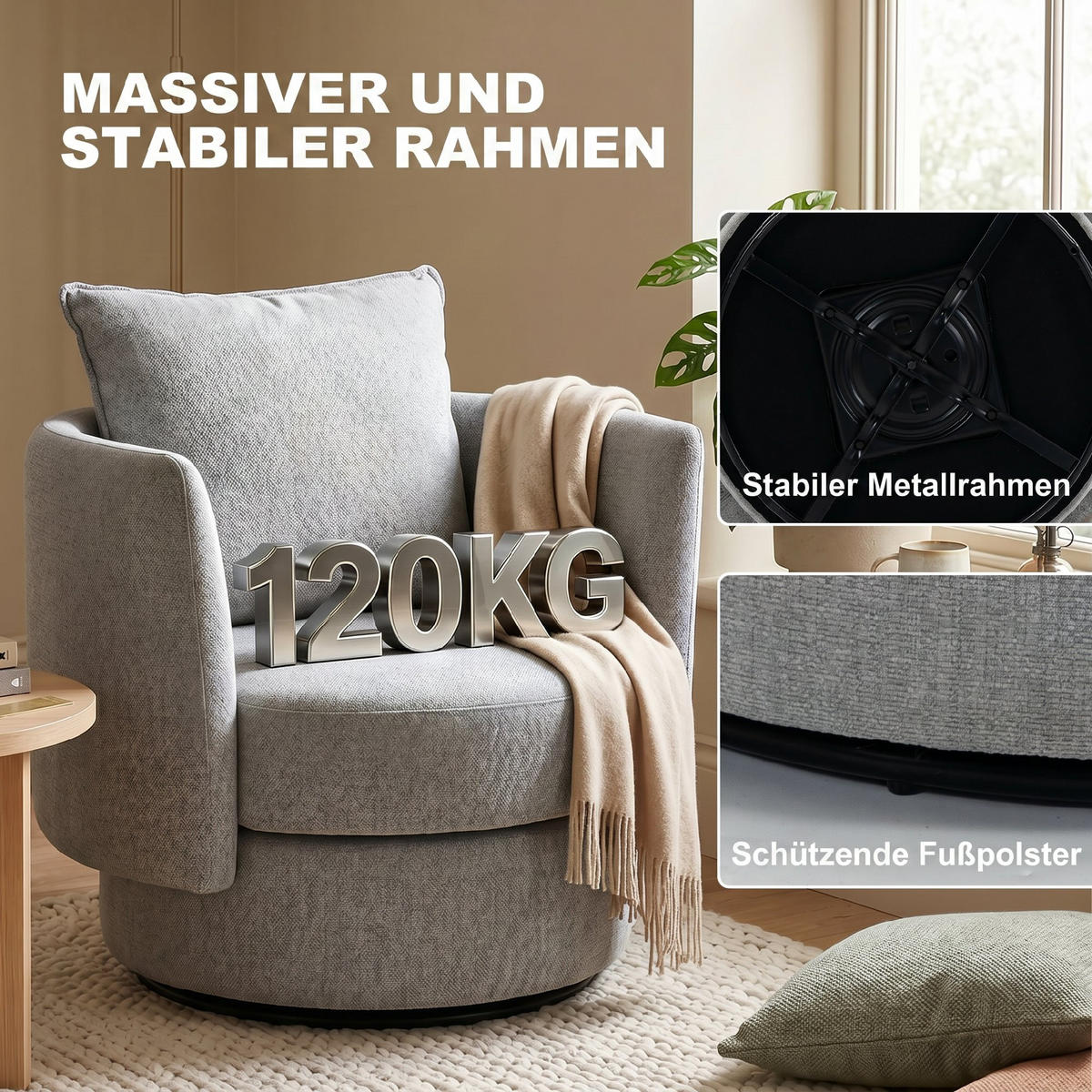 FÅTÖLJ i polyester, ljusgrå - Ljusgrå, Textil (79/84/85cm) - HOMCOM
