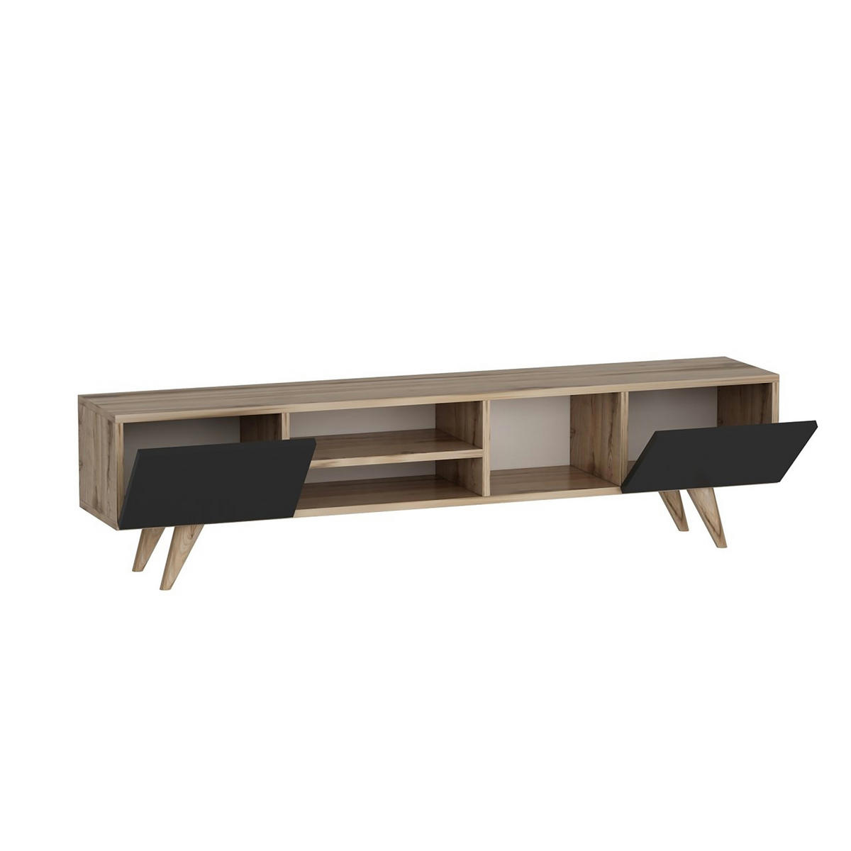 LOWBOARD Assens - Eichefarben/Schwarz, Holzwerkstoff/Kunststoff (160/40/31cm) - [en.casa]