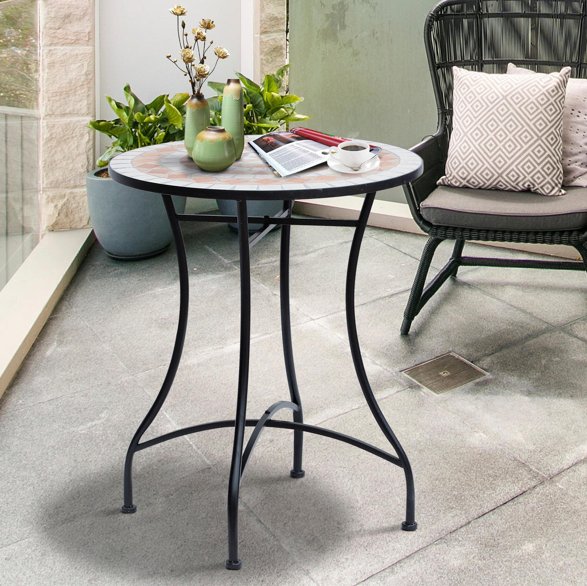 GARTENTISCH Rund Ø60x71 cm Orange mit Mosaikplatte & Stahlgestell - Orange, Metall (60/60/71cm) - Modfu