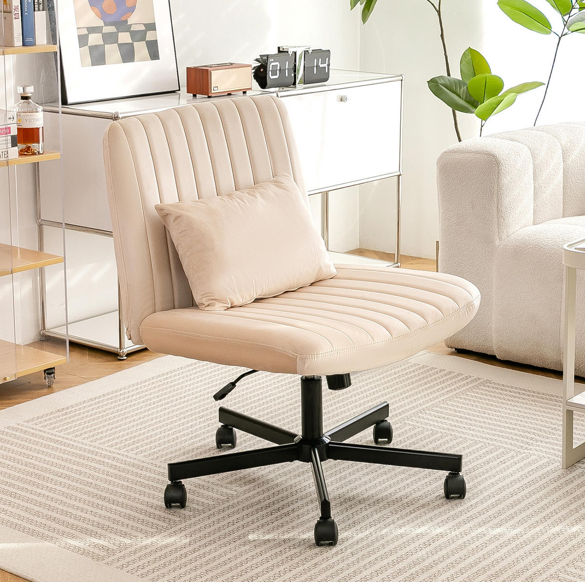 BÜROSTUHL höhenverstellbar Stoff Beige mit Rollen - Beige, Kunststoff (25.2/33/21.5cm) - Meubliv