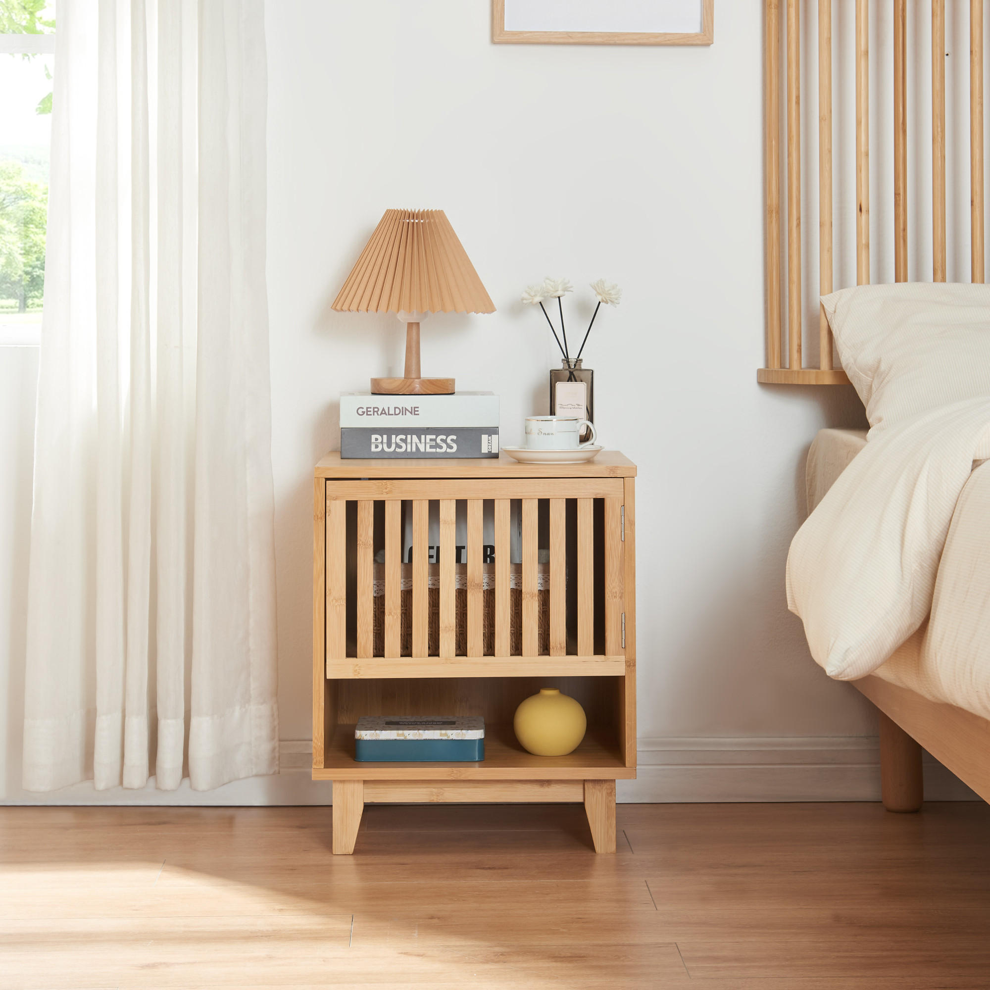 Thumbnail - [en.casa] Nachttisch, Natur, Naturmaterialien, Bambus, 42x50x39 cm, Schlafzimmer, Nachttische