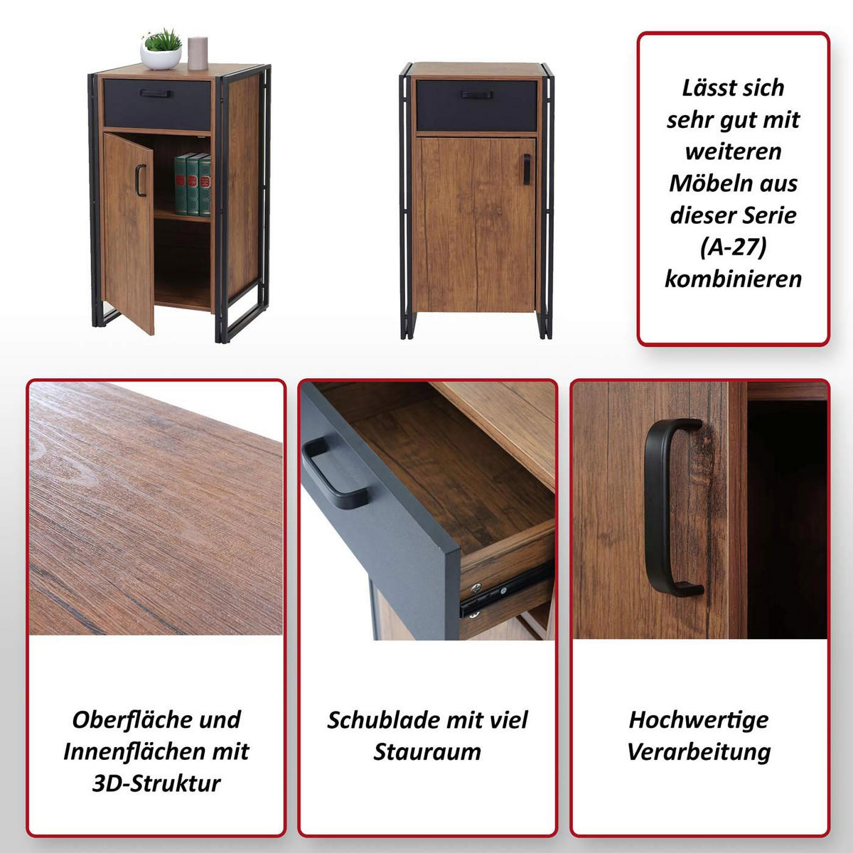 KOMMODE 1 SCHUBLADE 2 TÜREN Holz - Braun, Holzwerkstoff (50/90/43cm) - MCW