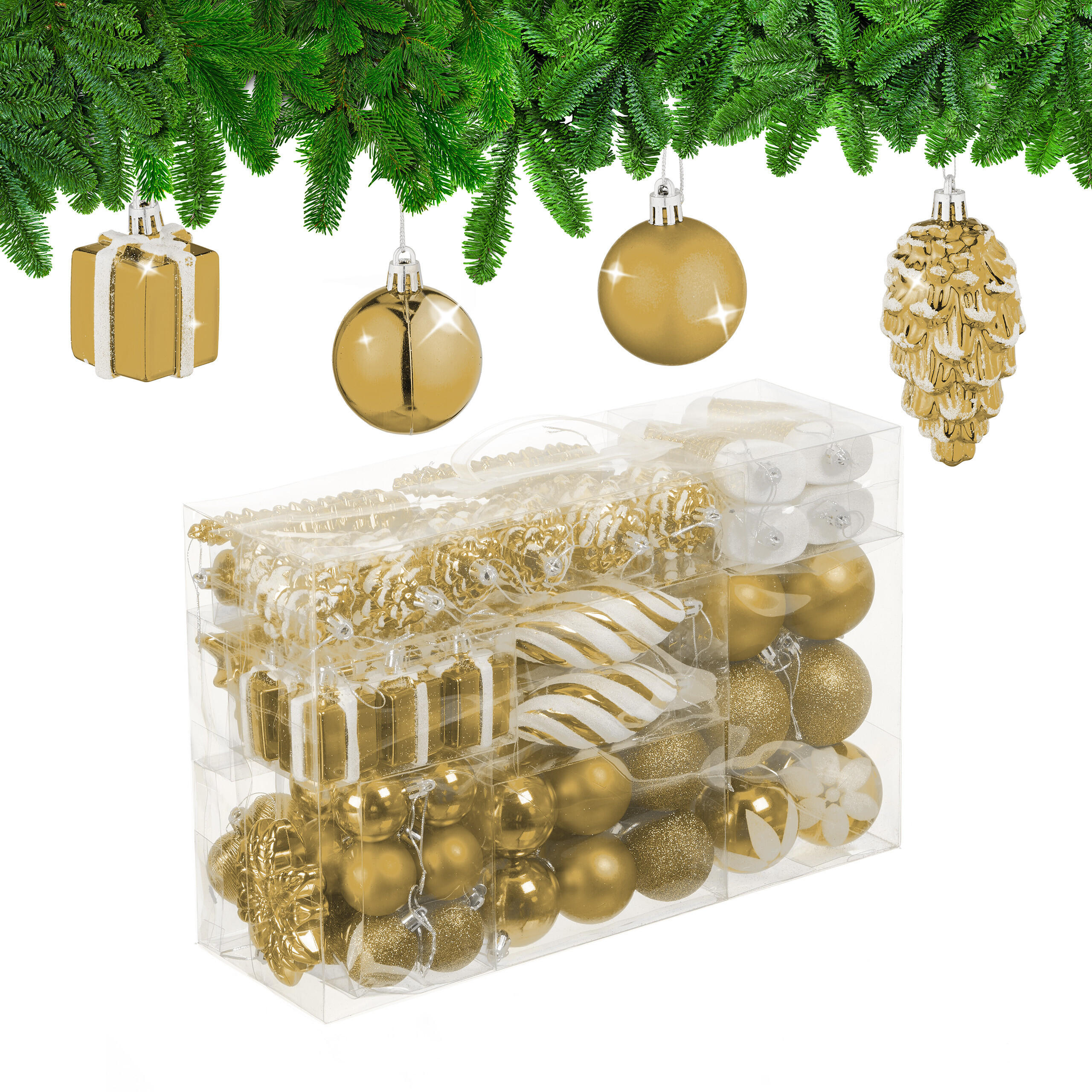 72-TLG.WEIHNACHTSKUGELN-SET - Goldfarben, Kunststoff (38/24/12cm) - Relaxdays