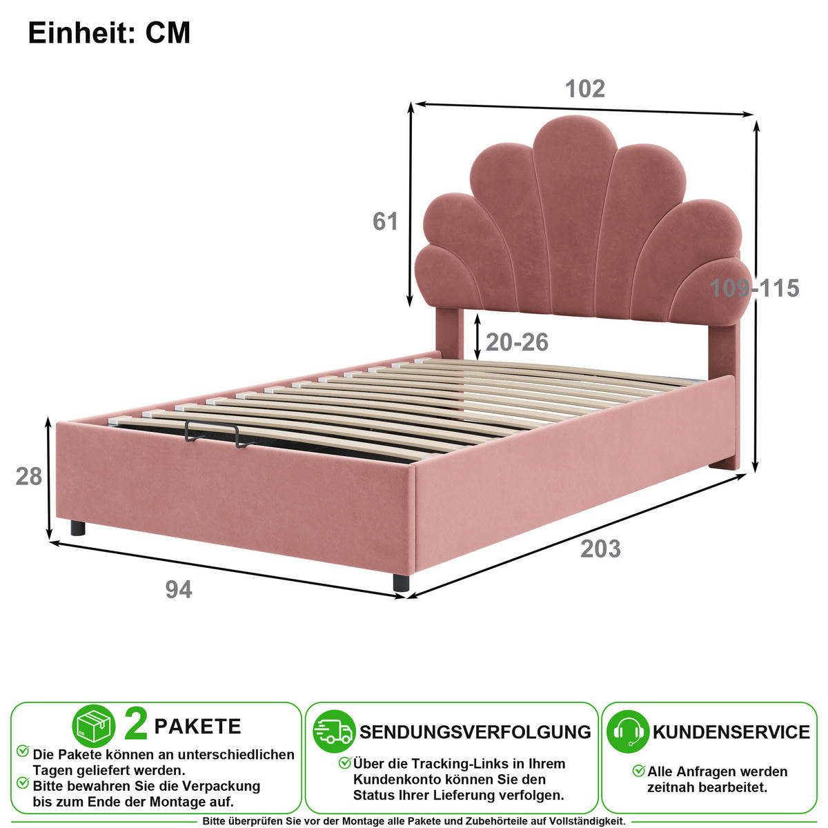 POLSTERBETT 90/200 cm in Rosa Samt mit Bettkasten - Dunkelrosa, Holzwerkstoff/Textil (90/200cm) - CHICFURN