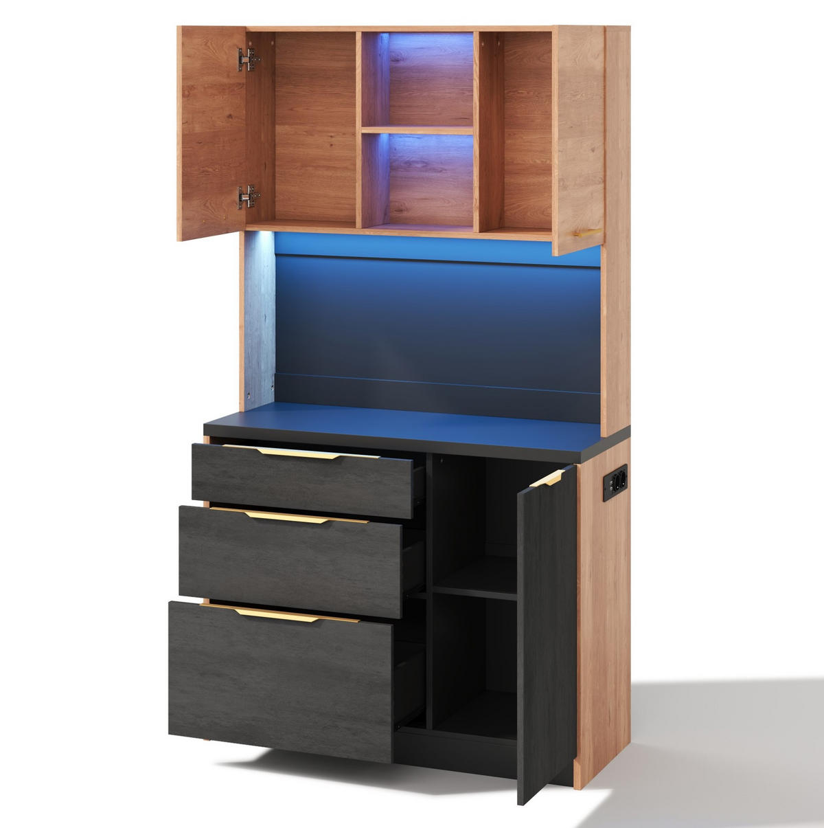 BUFFET 100/40/180 cm aus MDF mit LED-Beleuchtung Grau - Naturfarben, Holzwerkstoff (100/180/40cm) - Modenvie