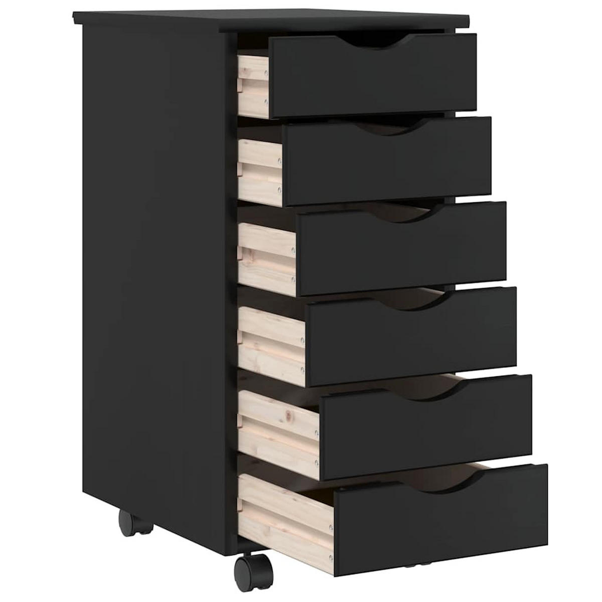ROLLSCHRANK Mit Schubladen Moss Schwarz Massivholz Kiefer - Schwarz, Holz (39/65.5/34cm) - vidaXL