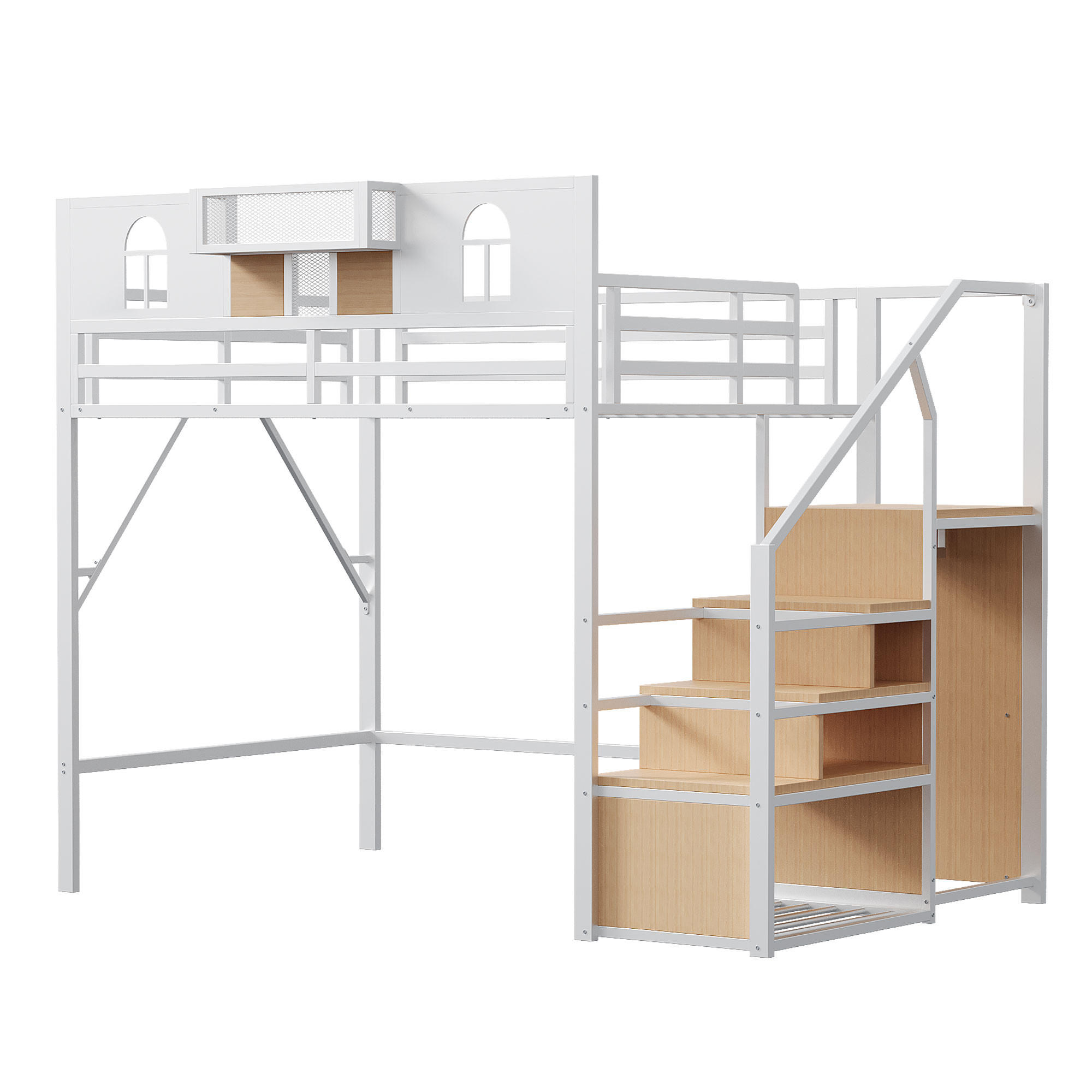 HOCHBETT 140/200 cm DE-01462, in Weiß, mit Stauraumleiter, Ablage und erhöhter Umzäunung - Weiß, Metall (90/200cm) - ComfortXL