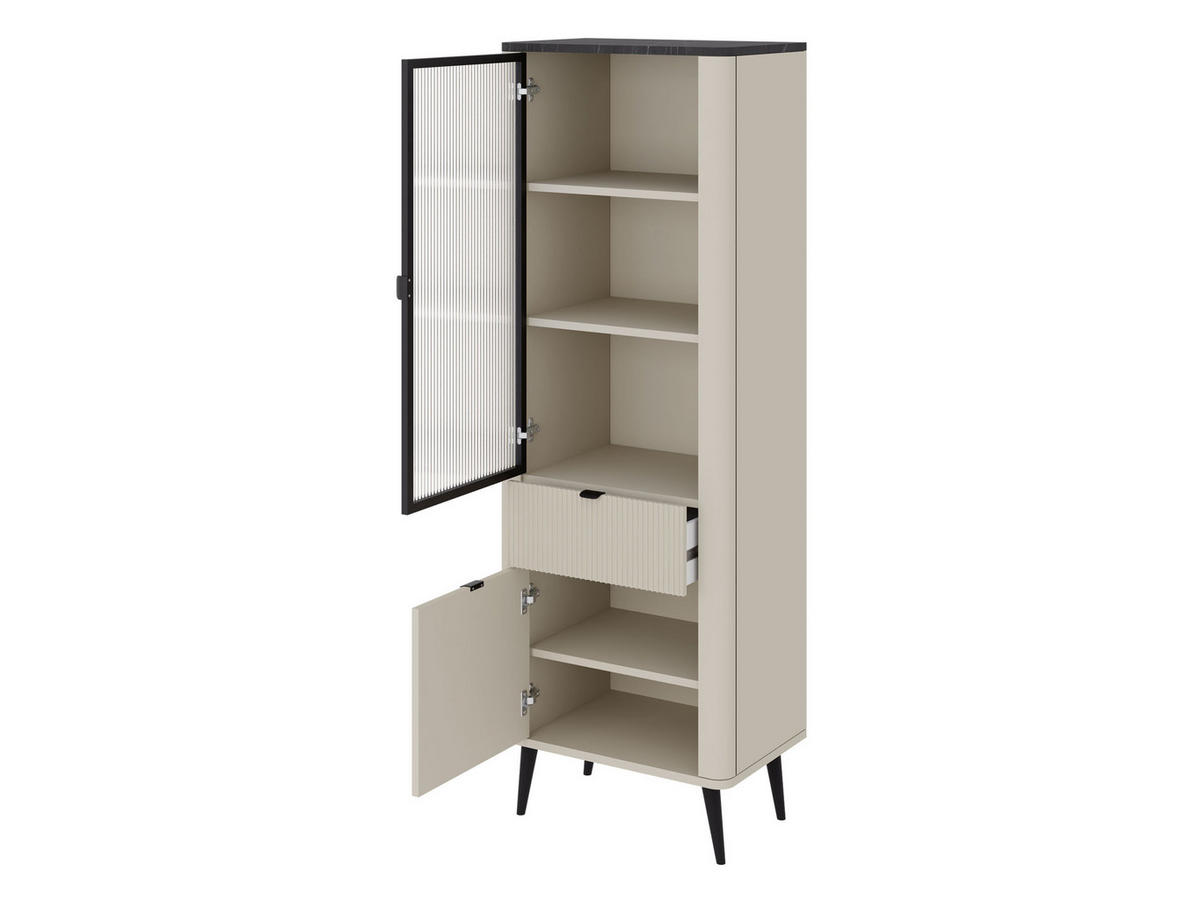 VITRINE Marly 1S1D1W RE03 - Kaschmir/Schwarz, Holzwerkstoff/Metall (60/191/40cm) - MIRJAN24