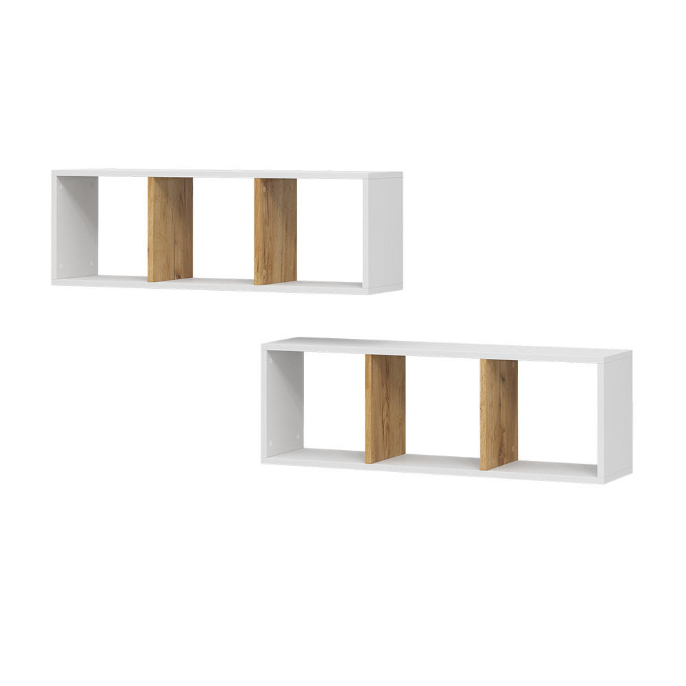 WANDREGAL Tomy Weiß/Goldkraft Eiche 90 x 30 cm 2er Set - Honigeiche/Weiß, Holzwerkstoff (90/30/22cm) - Vicco