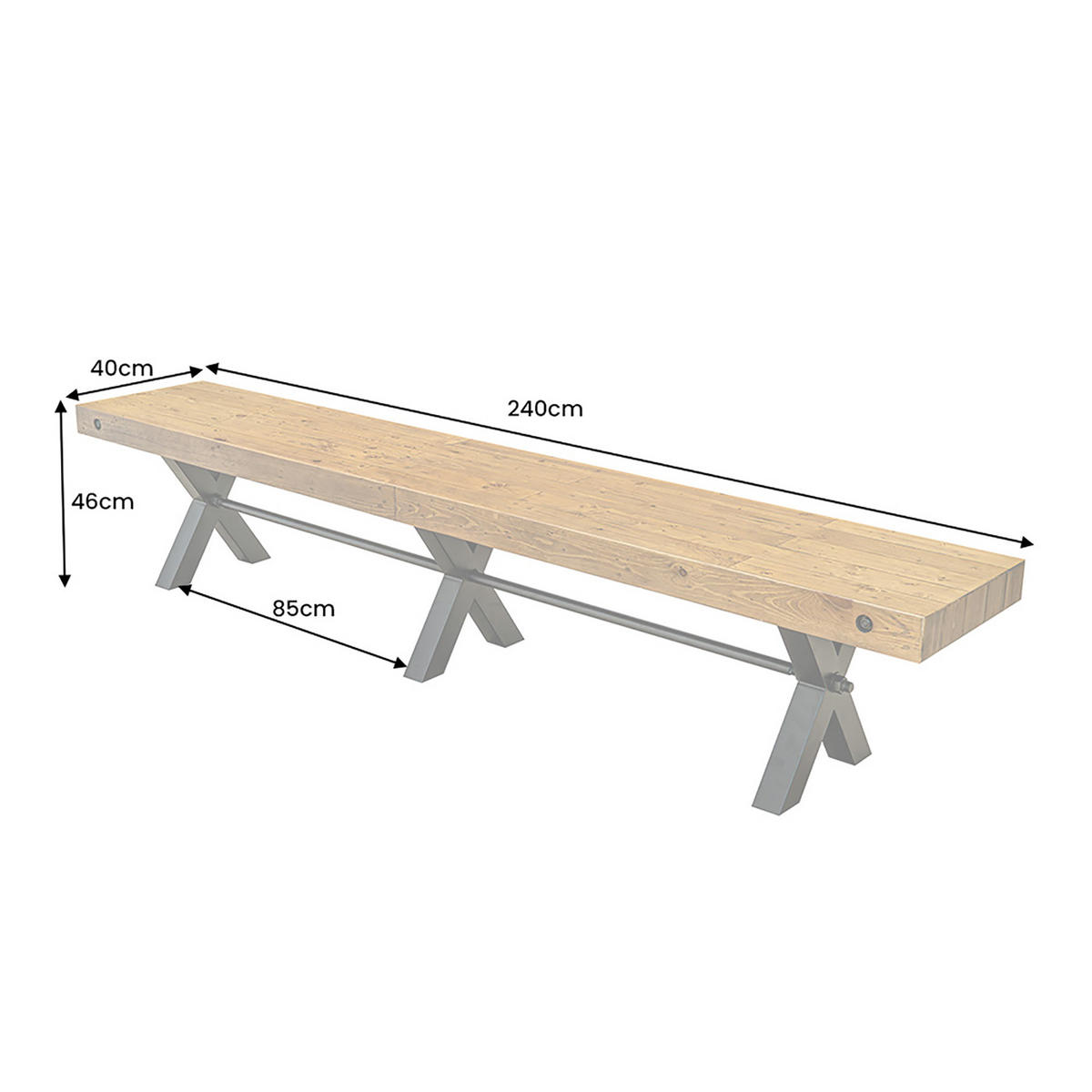 SITZBANK THOR Pinie Natur 240 cm - Schwarz/Naturfarben, Holz/Metall (240/46/40cm) - riess-ambiente