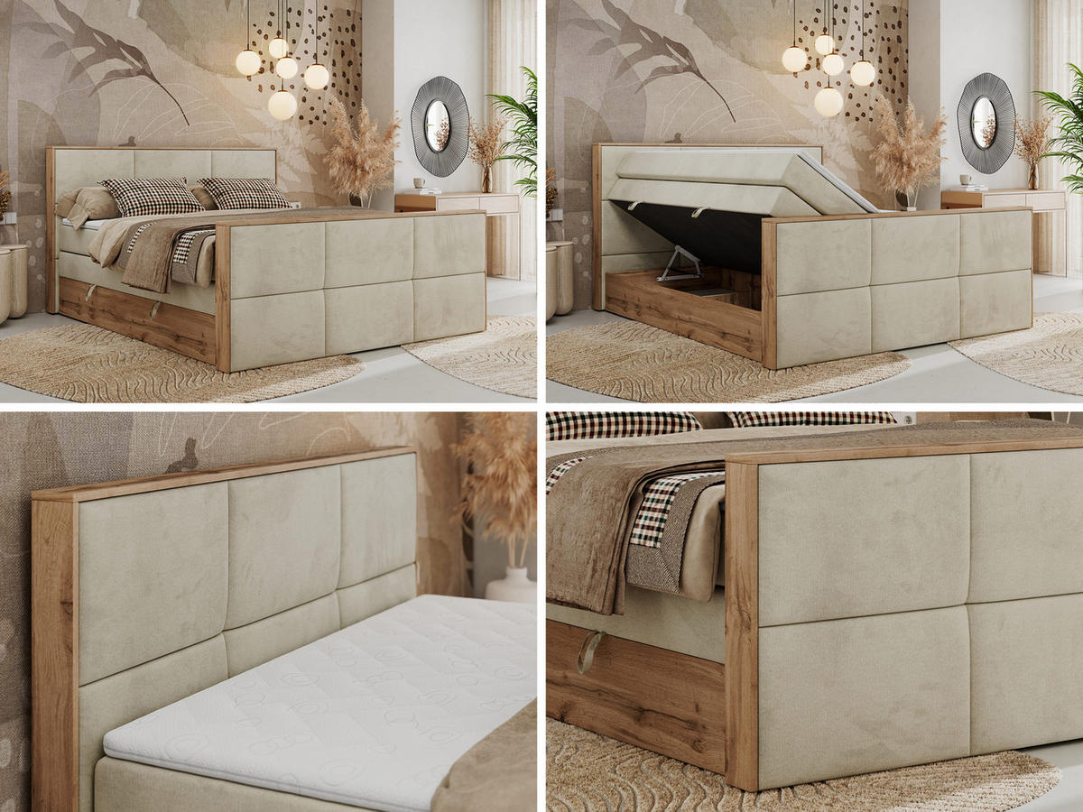 BOXSPRINGBETT ALBERO 2 KING DUO 120/200 Beige Velvet - H3 - Beige, Holz/Textil (120/200cm) - MKS