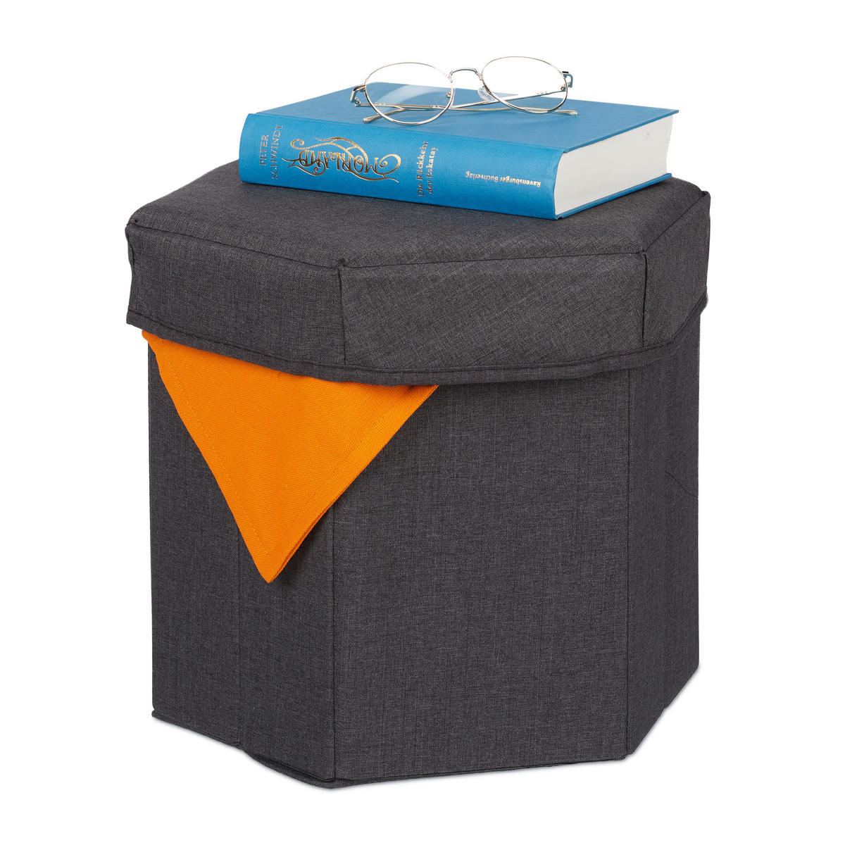 SITZHOCKER - Anthrazit, Holzwerkstoff/Textil (36/31/32cm) - Relaxdays