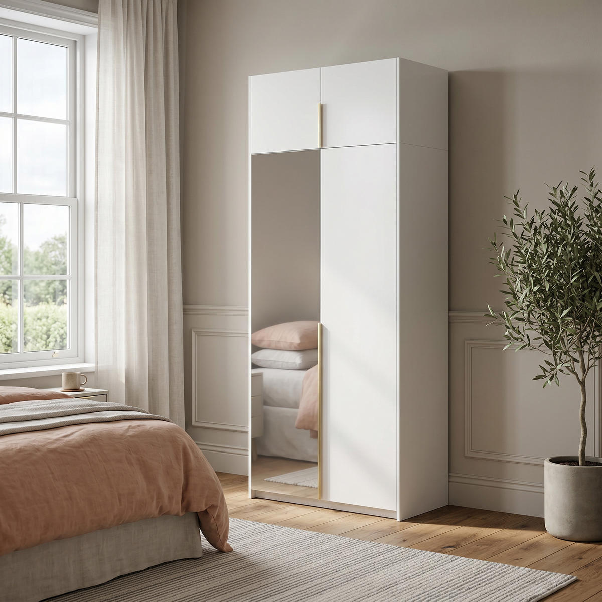 DREHTÜRENSCHRANK THALIA 100/250/58cm 2-türig mit Spiegel Weiß - Weiß, Holzwerkstoff (100/250/58cm) - MASSENO