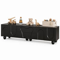 TV-LOWBOARD aus Spanplatte 180x40x42 cm Schwarz mit Schubladen, Fächern und Massivholzbeinen - Schwarz, Holzwerkstoff (180/42/40cm) - IVMEU