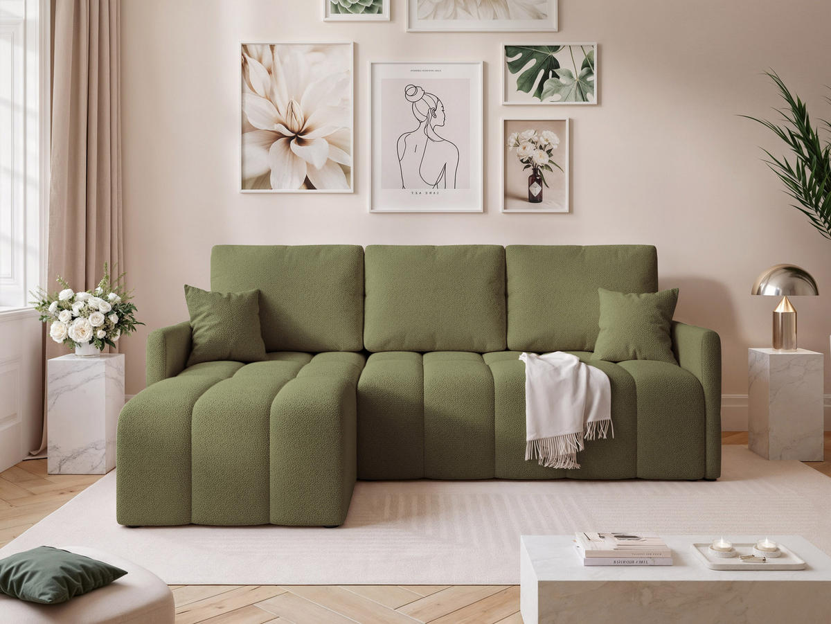ECKSOFA LUPOO mit Schlaffunktion und Bettkasten Olivgrün - Olivgrün, Holzwerkstoff/Kunststoff (213/152cm) - Idohome