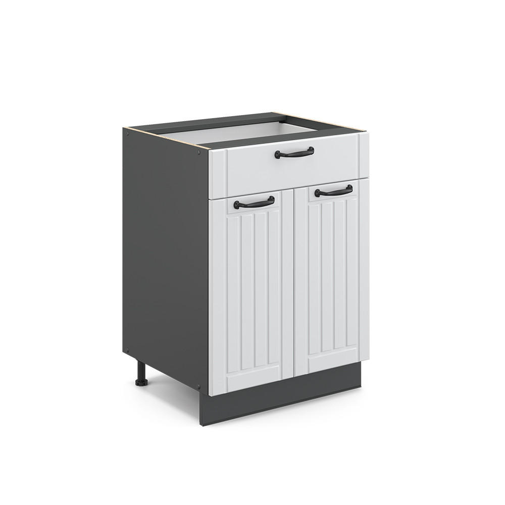 KÜCHENUNTERSCHRANK Fame-Line Weiß Landhaus 60 cm mit Schublade, ohne AP - Anthrazit/Weiß, Holzwerkstoff (60/82/51.6cm) - Vicco