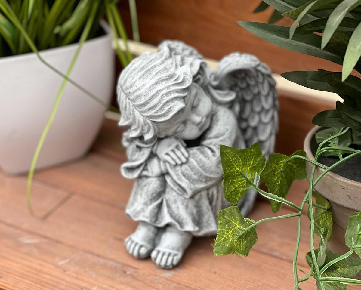 STEINFIGUR sitzender Engel Sophie Steinguss, frostfest - Grau, Stein (13/17/11cm) - stoneandstyle